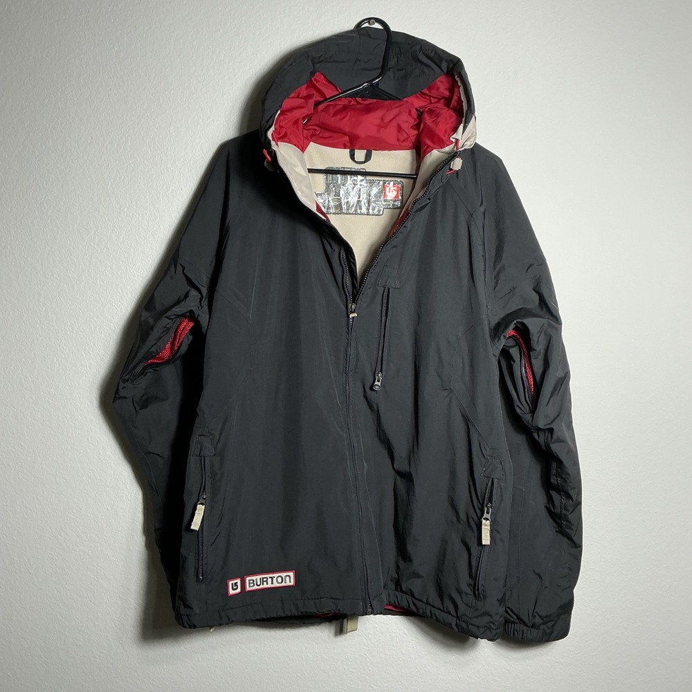 Burton Snowboard Jacket Mens Medium Black Red Hooded Gorpcore Pit Vents Y2K